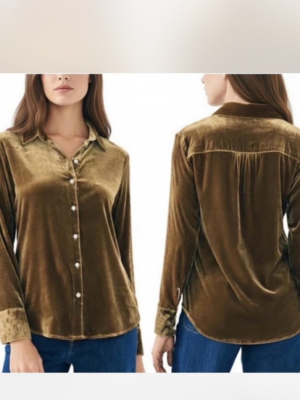 Faherty‎ Olive Velvet Button-Down Shirt silk velvet